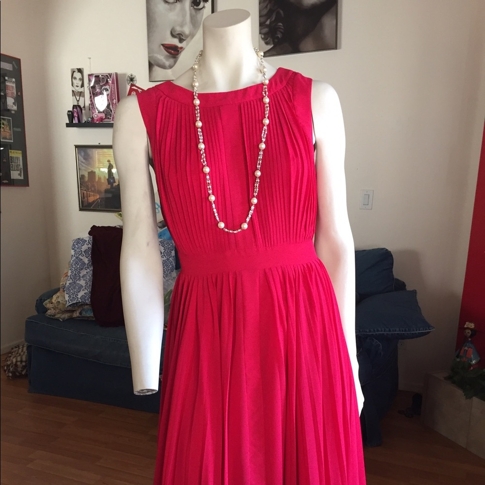 Adrianna Papell Hot Pink Pleated Sleeveless Fit-and-Flare Dress